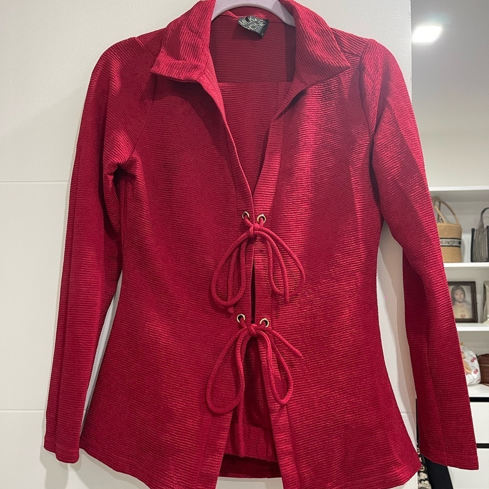 Red Textured Long Sleeve Top